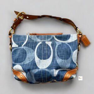 Coach Blue Denim Jumbo Signature Medium Carly Braided Shoulder Bag 12197